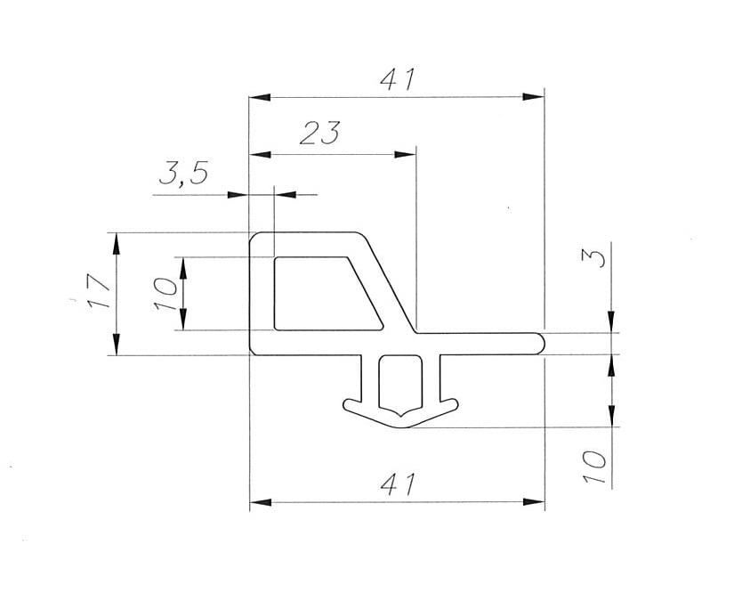 Esquema medidas goma tapajuntas 18x40 mm para puerta librillo